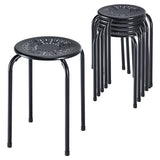 Set of 6 Stackable Multifunctional Daisy Design Backless Round Metal Stool Set-Black