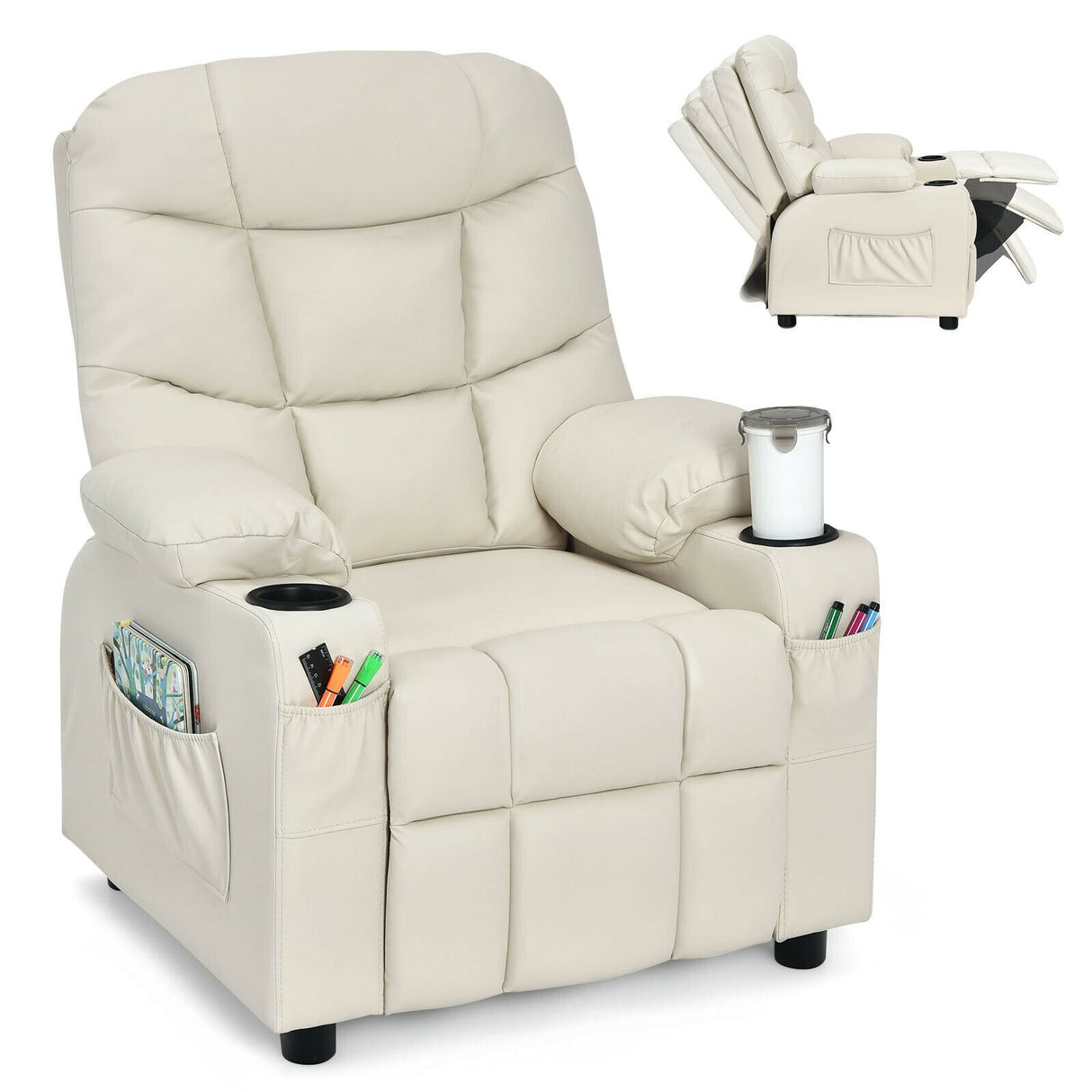 Kids Recliner Chair with Cup Holder and Footrest for Children-Blue
