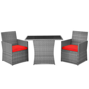 3 Pieces Patio Rattan Furniture Set with Cushioned Armrest Sofa-Red