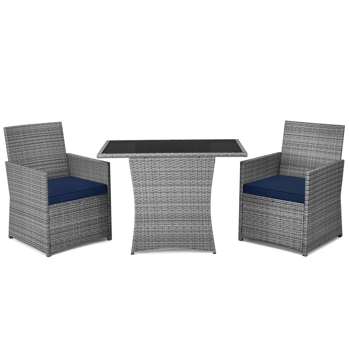 3 Pieces Patio Rattan Furniture Set with Cushioned Armrest Sofa-White