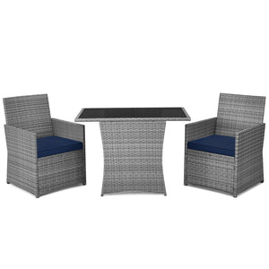 3 Pieces Patio Rattan Furniture Set with Cushioned Armrest Sofa-White