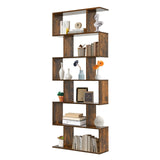 6 Tier S-Shaped Bookshelf Storage Display Bookcase Decor Z-Shelf -Black