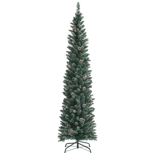 Snowy Artificial Pencil Christmas Tree with Pine Cones-7 ft