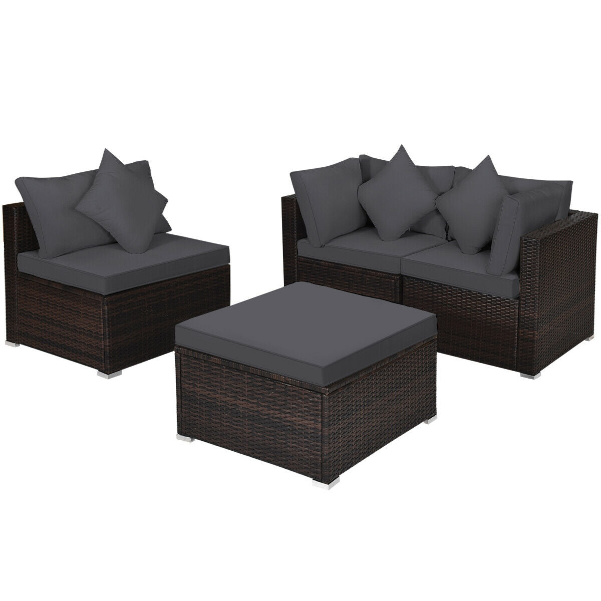 4 Pcs Ottoman Garden Deck Patio Rattan Wicker Furniture Set Cushioned Sofa-White