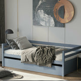 Twin Size Wooden Slat Trundle Platform-Dark Brown