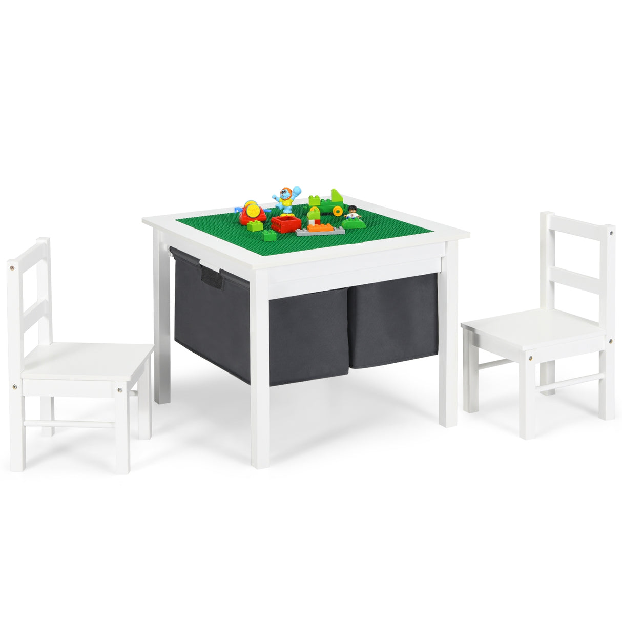2-in-1 Kids Activity Table and 2 Chairs Set with Storage Building Block Table-Espresso
