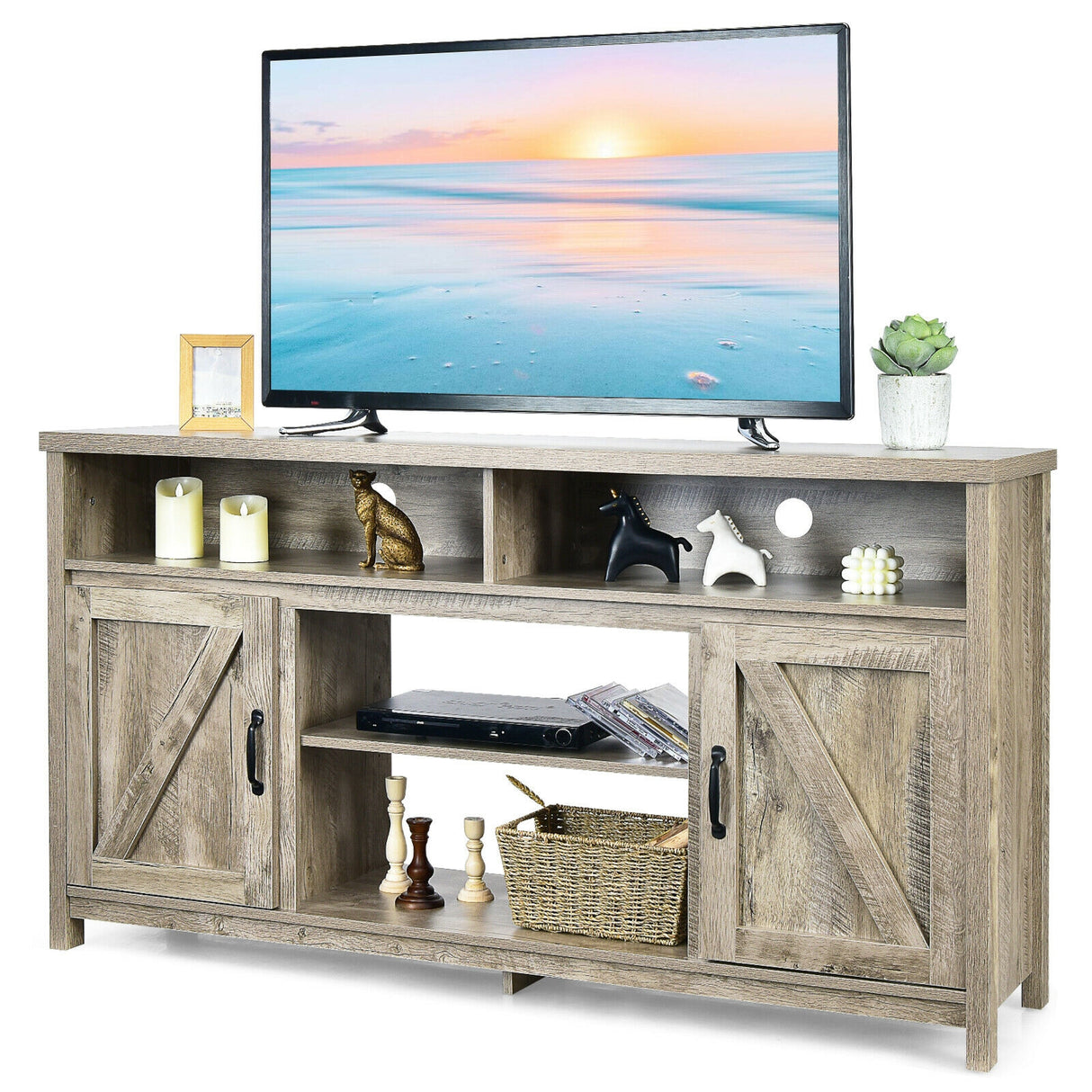 59 Inch TV Stand Media Center Console Cabinet with Barn Door for TV's 65 Inch-Black