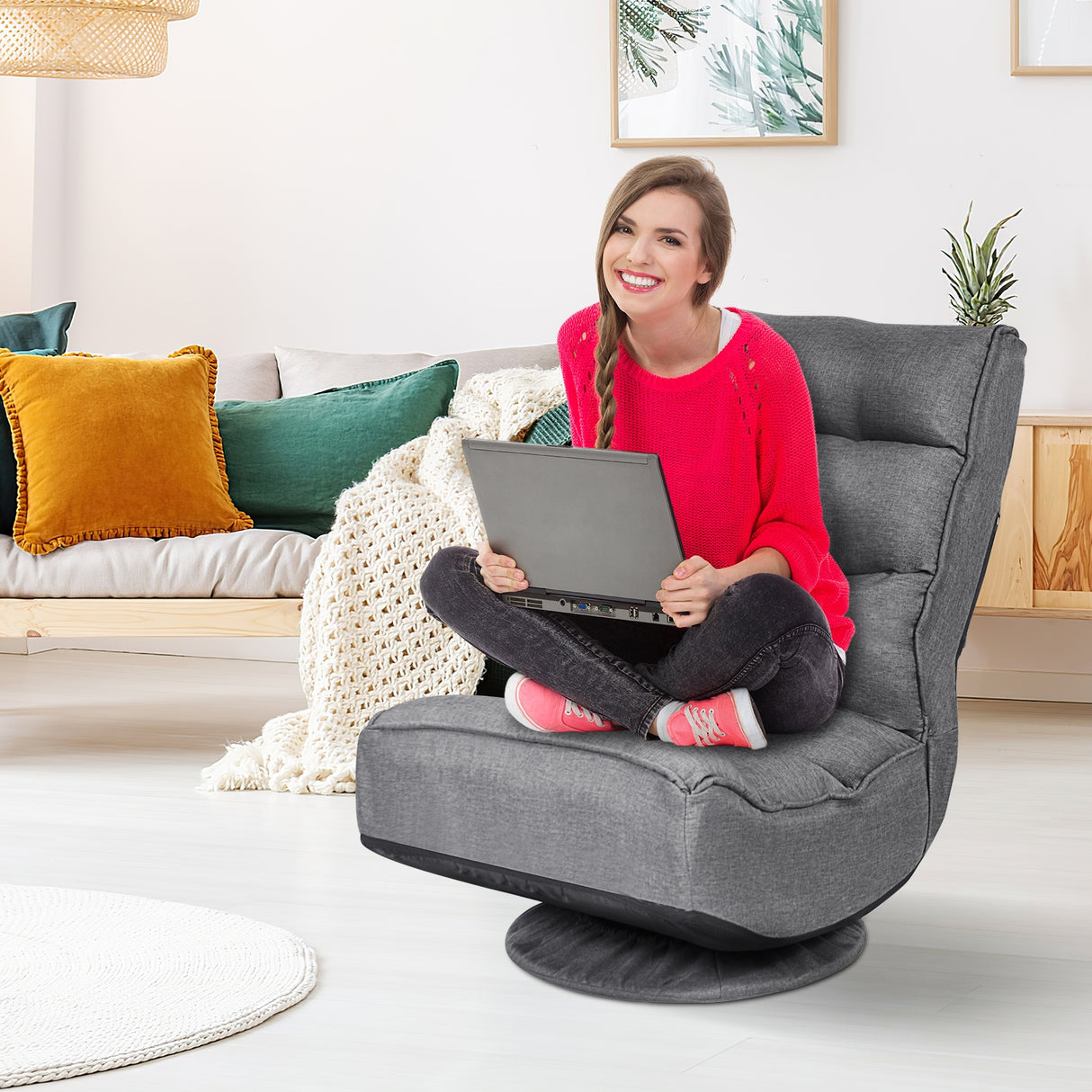 5-Position Folding Floor Gaming Chair-Navy