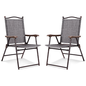 Set of 2 Patio Folding Sling Back Camping Deck Chairs-Black