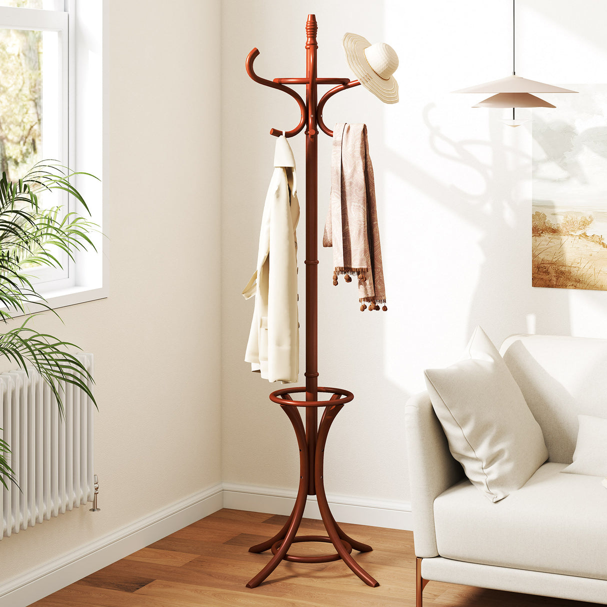 Wood Standing Hat Coat Rack with Umbrella Stand-Black