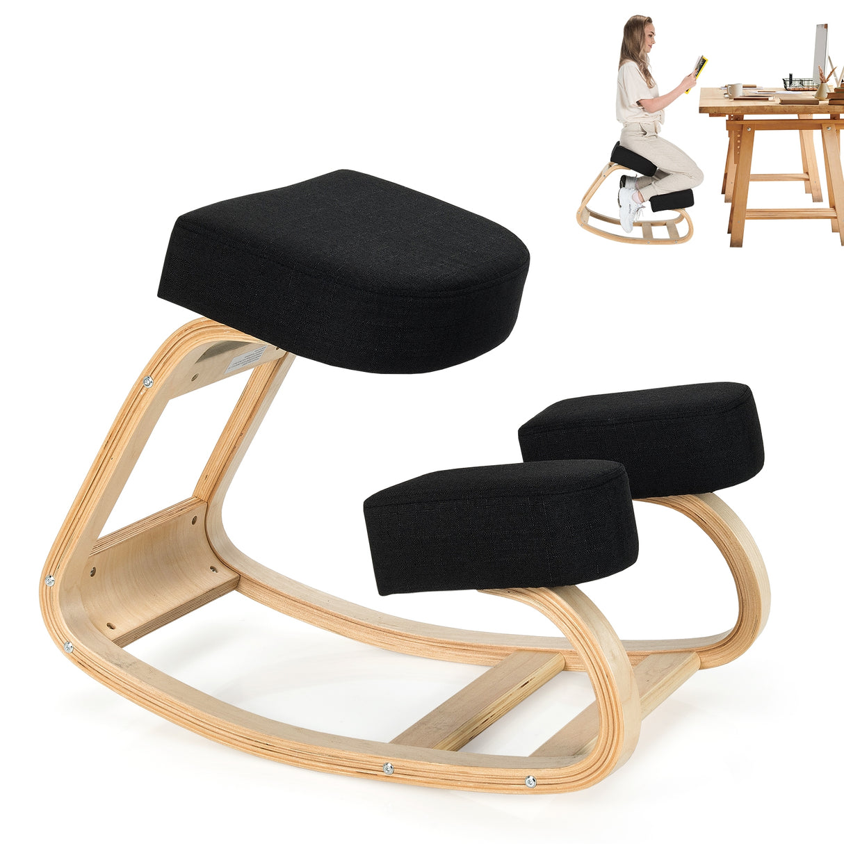 Ergonomic Kneeling Chair Rocking Office Desk Stool Upright Posture-Gray