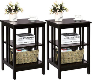 2 Pieces 3-Tier Nightstand with Reinforced Bars and Stable Structure-Dark Brown