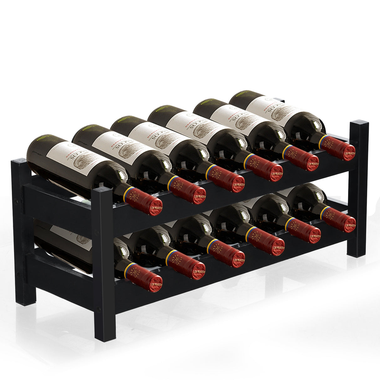 2-Tier 12 Bottles Bamboo Storage Shelf  Wine Rack-Natural