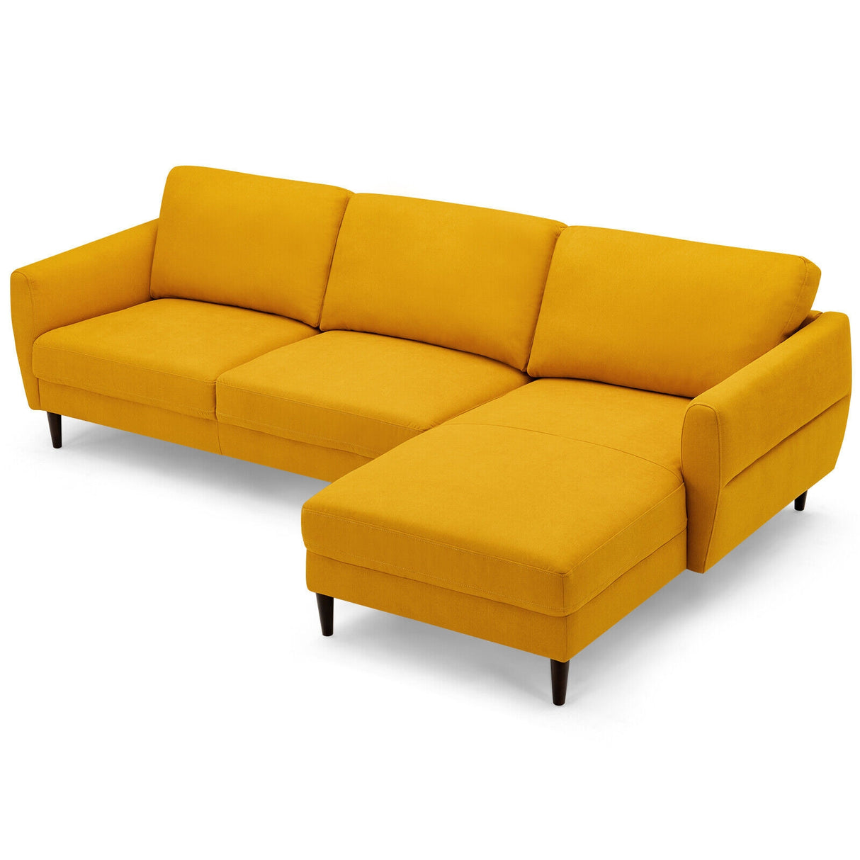 L-Shaped Fabric Sectional Sofa with Chaise Lounge and Solid Wood Legs-Navy