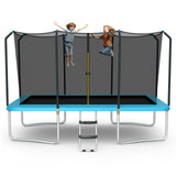 8 x 14 Feet Rectangular Recreational Trampoline with Safety Enclosure Net and Ladder-Blue