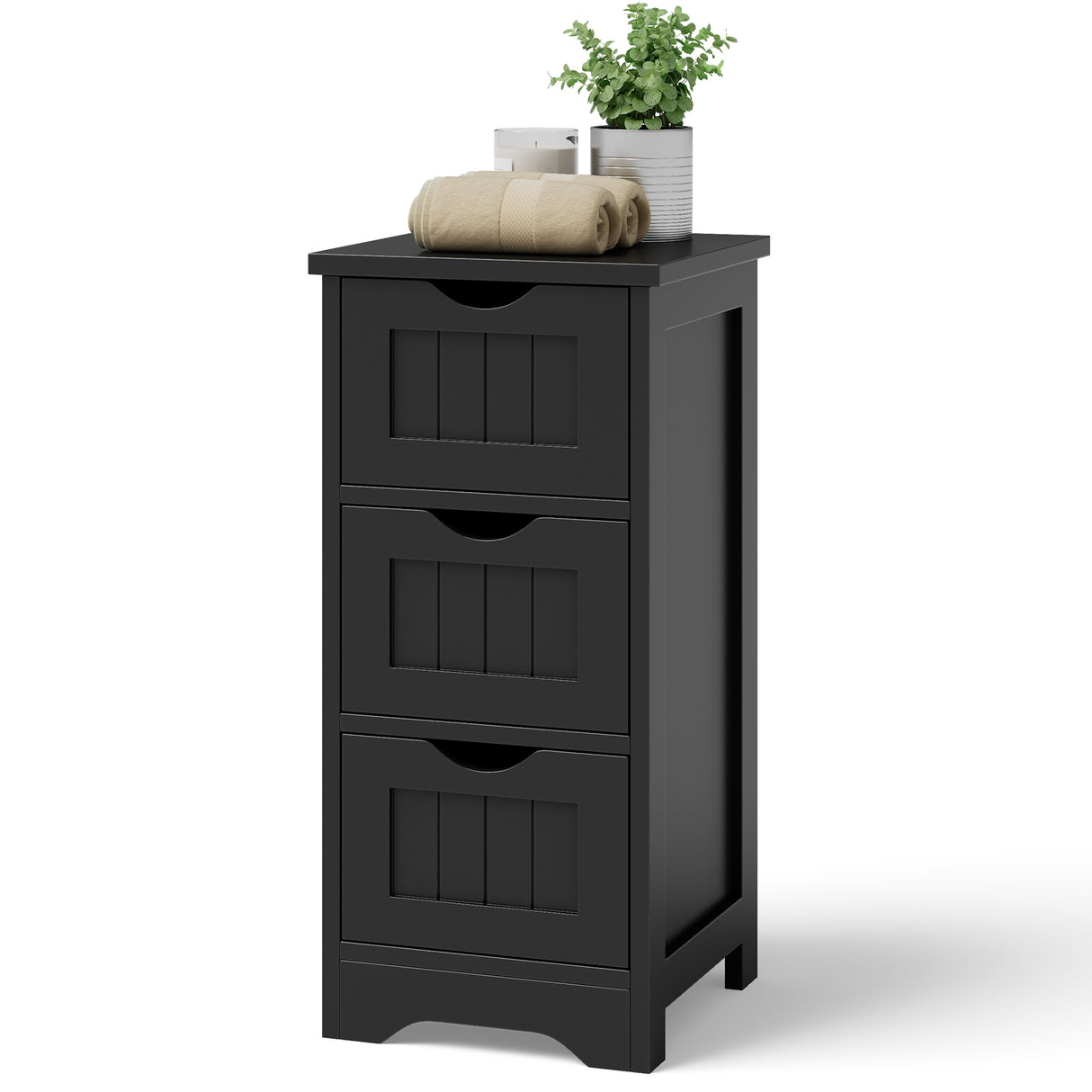 Bathroom Wooden Free Standing Storage Side Floor Cabinet Organizer-3-Tier.