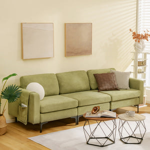 3-Seat Sectional Sofa Couch with Armrest Magazine Pocket and Metal Leg-Green