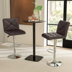 PU Leather Upholstered Bar Stools Set of 2 with Back and Adjustable Height-Brown
