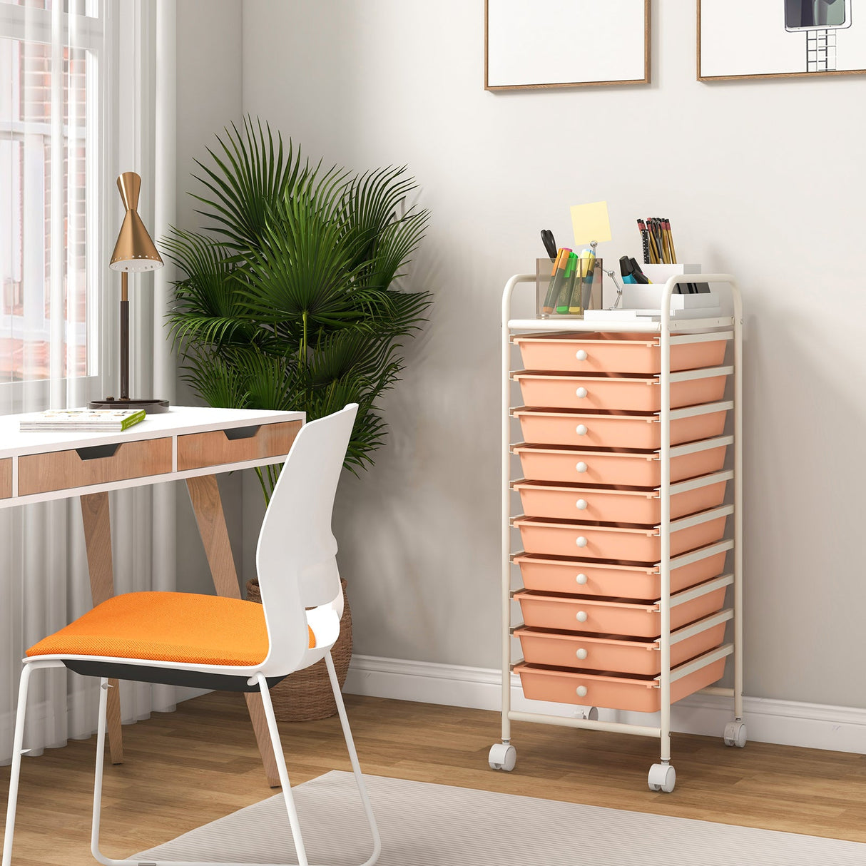 10 Drawer Rolling Storage Cart Organizer with 4 Universal Casters-Cherry by DirectDeals