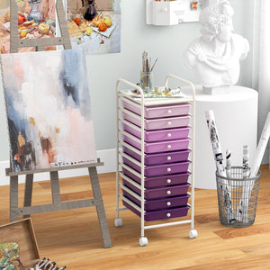 10 Drawer Rolling Storage Cart Organizer with 4 Universal Casters-Purple by DirectDeals