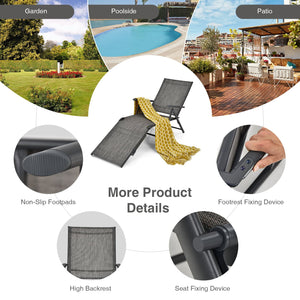 2 Pieces Foldable Chaise Lounge Chair with 2-Position Footrest-Brown