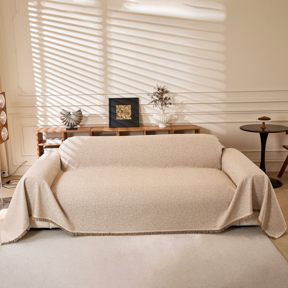 Natural Textured Linen Couch Cover, Breathable & Hypoallergenic Furniture Protector