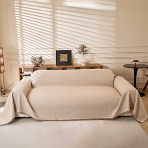 Natural Textured Linen Couch Cover, Breathable & Hypoallergenic Furniture Protector