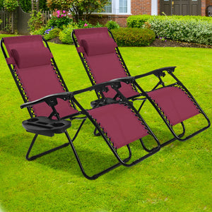 2 Pieces Folding Recliner Zero Gravity Lounge Chair - Beige