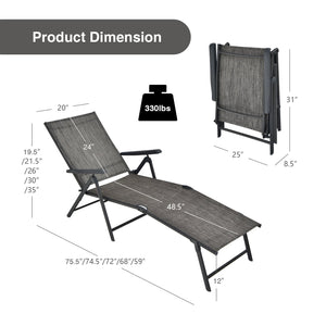 2 Pieces Foldable Chaise Lounge Chair with 2-Position Footrest-Brown