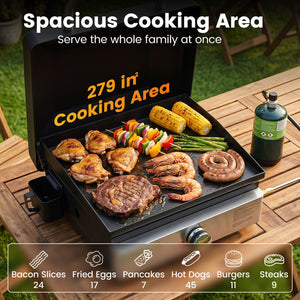 1-Burner Portable Gas Griddle with Lid Non-Stick Ceramic Griddle Plate-Black