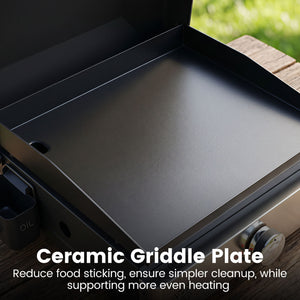 1-Burner Portable Gas Griddle with Lid Non-Stick Ceramic Griddle Plate-Black