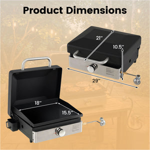 1-Burner Portable Gas Griddle with Lid Non-Stick Ceramic Griddle Plate-Black