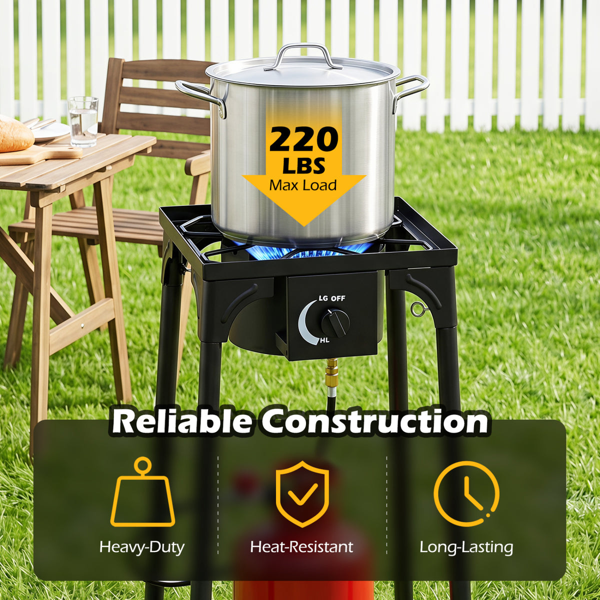 1 Burner Propane Stove 80000 BTU with Adjustable Regulator and Hose for Camping BBQ-Black
