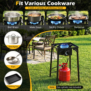 1 Burner Propane Stove 80000 BTU with Adjustable Regulator and Hose for Camping BBQ-Black