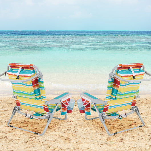 1 Piece Foldable Backpack Beach Chair with Cup Holder and Storage Pockets for Outdoor-Multicolor