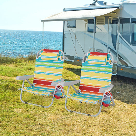 1 Piece Foldable Backpack Beach Chair with Cup Holder and Storage Pockets for Outdoor-Multicolor