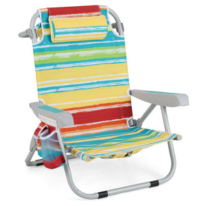 1 Piece Foldable Backpack Beach Chair with Cup Holder and Storage Pockets for Outdoor-Multicolor