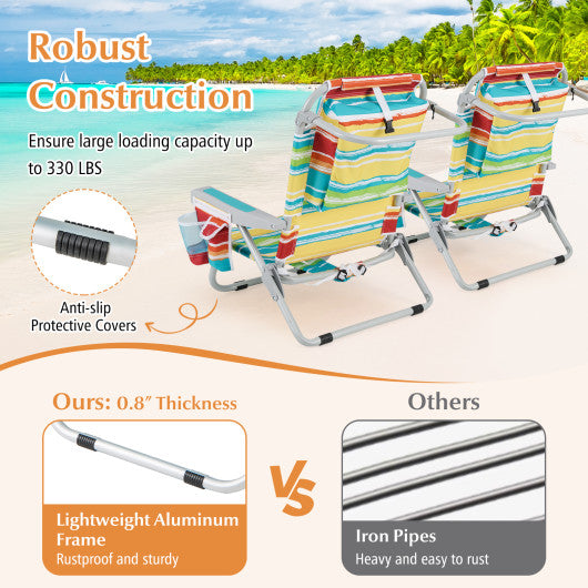 1 Piece Foldable Backpack Beach Chair with Cup Holder and Storage Pockets for Outdoor-Multicolor