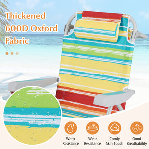 1 Piece Foldable Backpack Beach Chair with Cup Holder and Storage Pockets for Outdoor-Multicolor