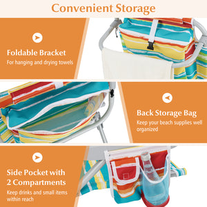 1 Piece Foldable Backpack Beach Chair with Cup Holder and Storage Pockets for Outdoor-Multicolor
