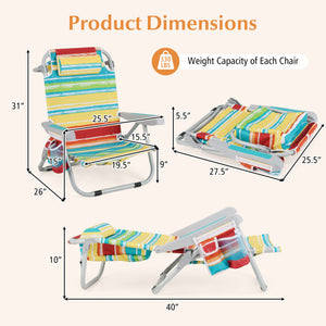 1 Piece Foldable Backpack Beach Chair with Cup Holder and Storage Pockets for Outdoor-Multicolor