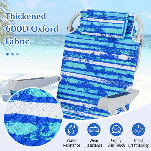 1 Piece Foldable Backpack Beach Chair with Cup Holder and Storage Pockets for Outdoor-Multicolor