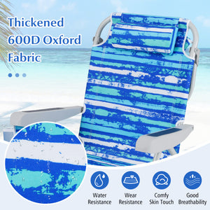 1 Piece Foldable Backpack Beach Chair with Cup Holder and Storage Pockets for Outdoor-Multicolor