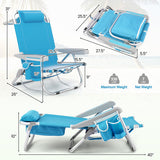 1 Piece Foldable Backpack Beach Chair with Cup Holder and Storage Pockets for Outdoor-Blue