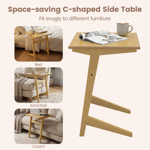 1 Piece Wood Sofa Side Table C-shaped End Table with Wood Veneered Top