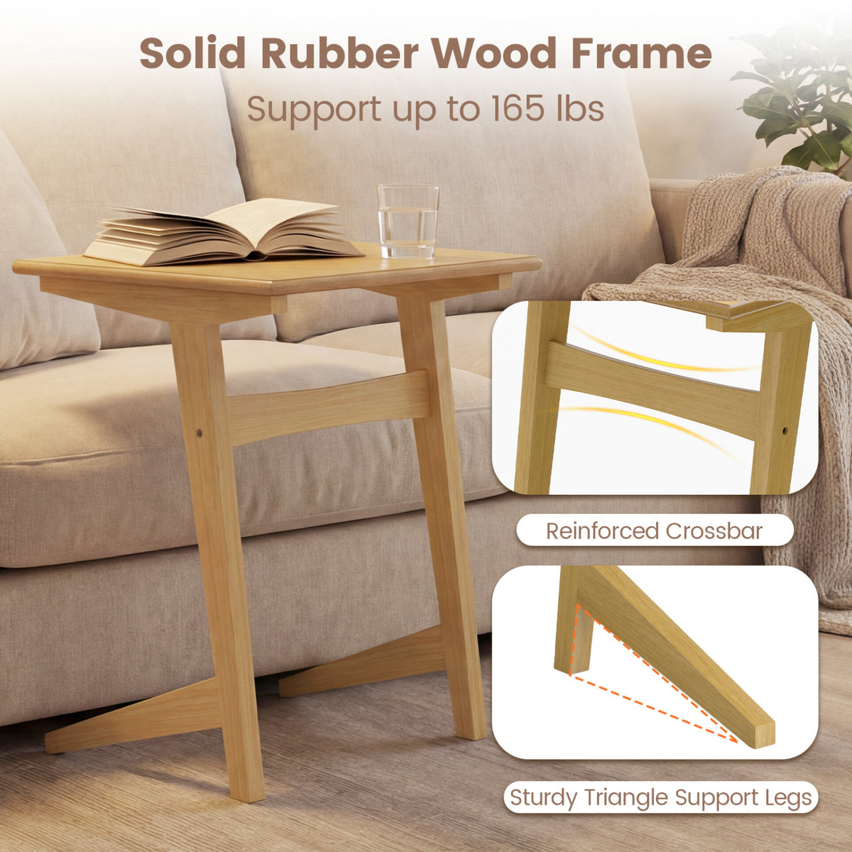1 Piece Wood Sofa Side Table C-shaped End Table with Wood Veneered Top