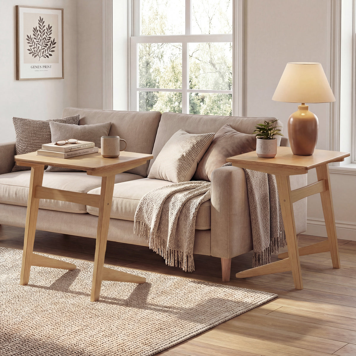 1 Piece Wood Sofa Side Table C-shaped End Table with Wood Veneered Top