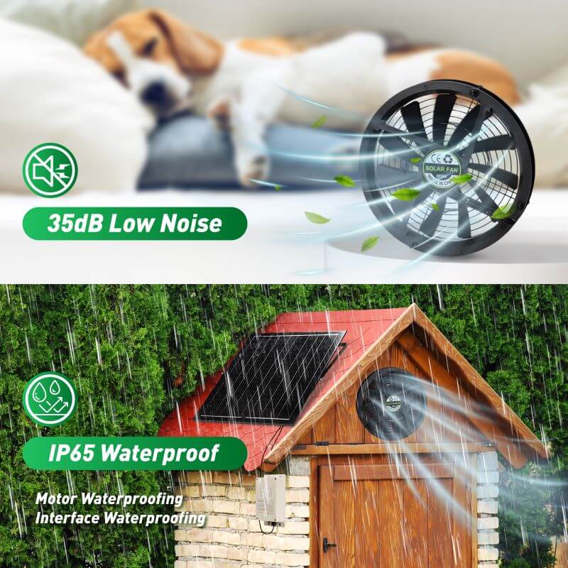 10" Solar Exhaust Intake Fan with Battery&42W Solar Panel