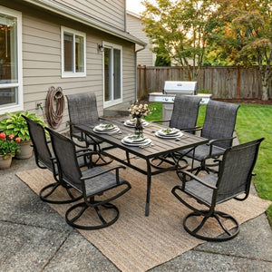 Lume Textilene Outdoor Dining Set, 7-Piece, Full Swivel