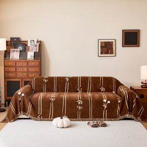 Chenille Jacquard Sofa Throw Cover with Tassel Soft Thick Couch Protector Blanket